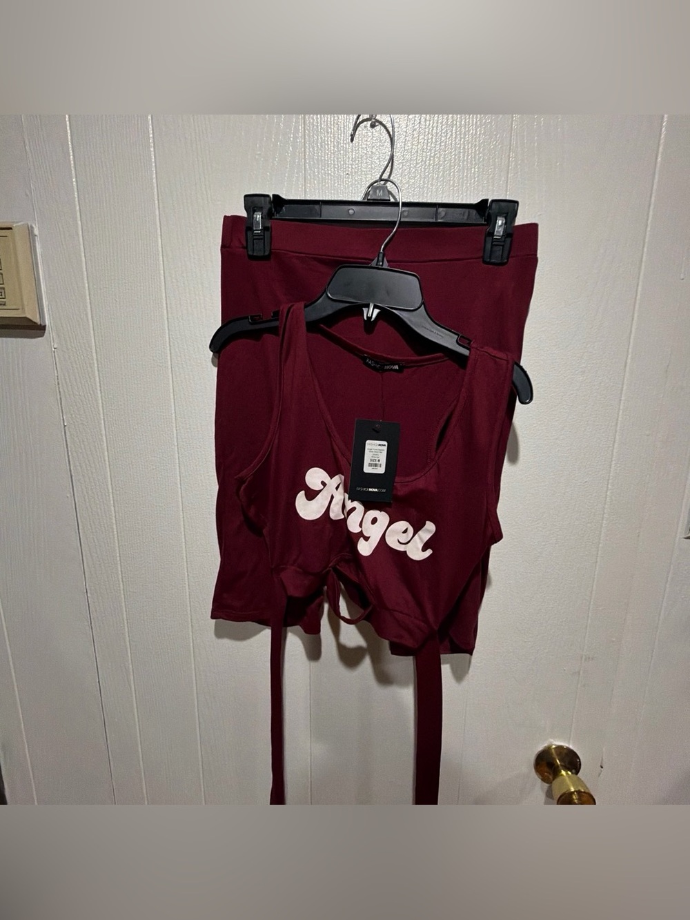 Fashion Nova Burgundy "Angel" Crop Tank and Pants Set
